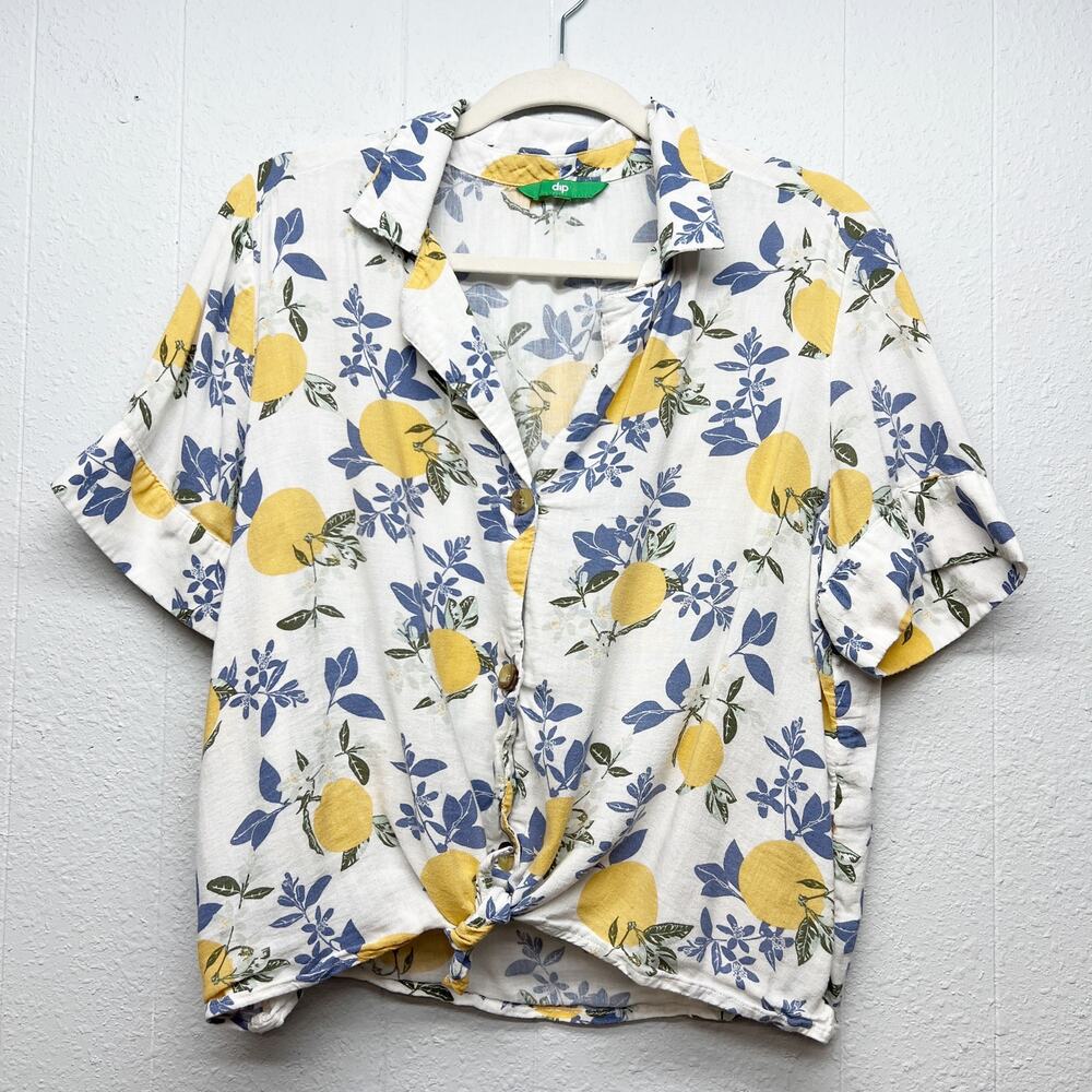 Dip Lemon Floral Printed Button Tie Front Shirt Women Large Beachy Boho Coastal - Picture 2 of 13